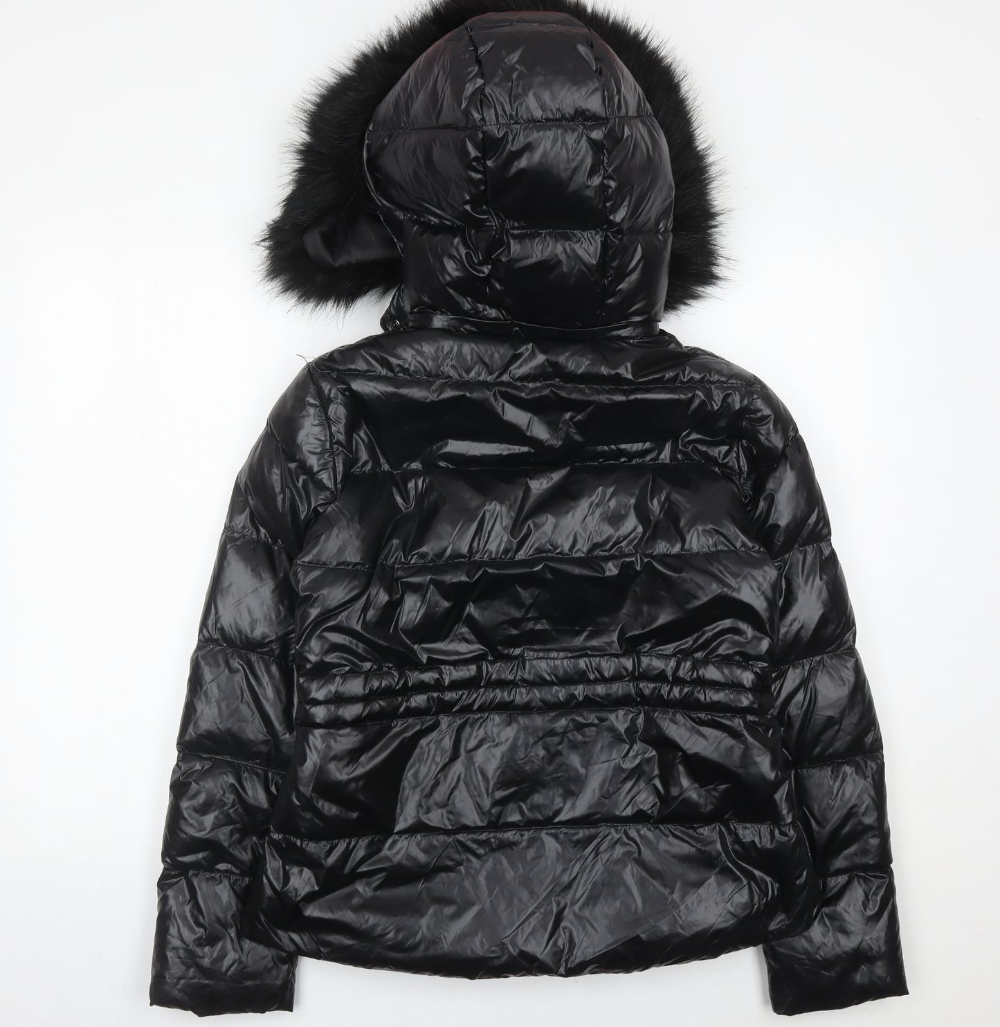 Zara Women Black Puffer Jacket Size 12 Hooded Down Winter Coat