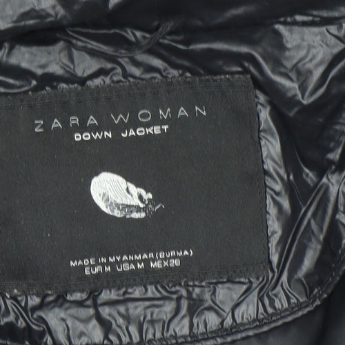 Zara Women Black Puffer Jacket Size 12 Hooded Down Winter Coat