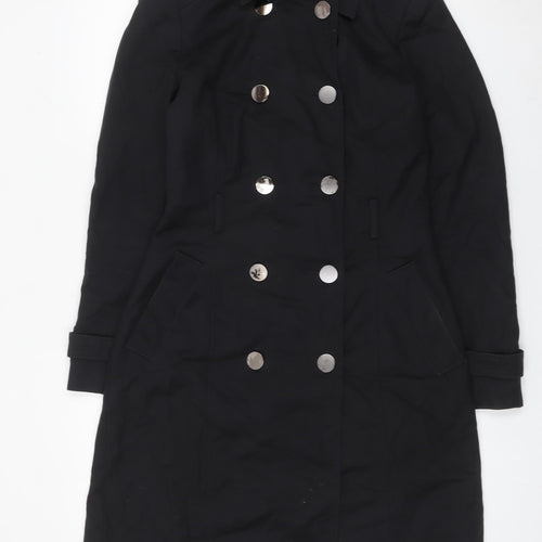 Portmans Womens Black Size 8 Trench Coat Long Cotton Blend Jacket