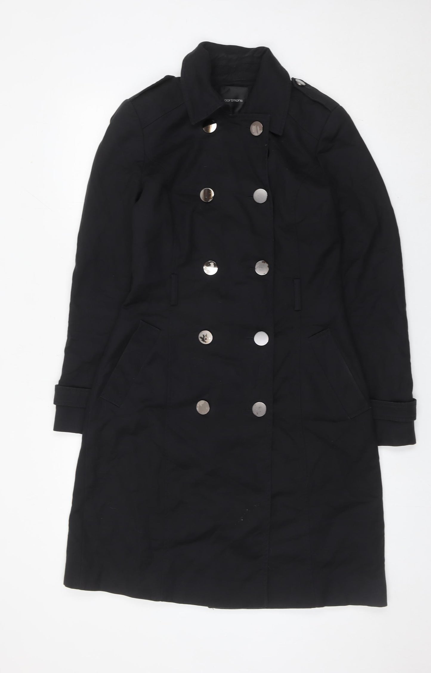 Portmans Womens Black Size 8 Trench Coat Long Cotton Blend Jacket