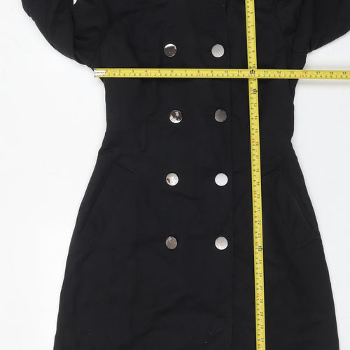 Portmans Womens Black Size 8 Trench Coat Long Cotton Blend Jacket