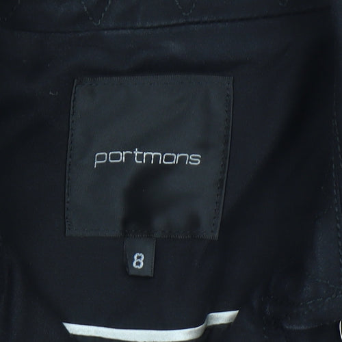 Portmans Womens Black Size 8 Trench Coat Long Cotton Blend Jacket