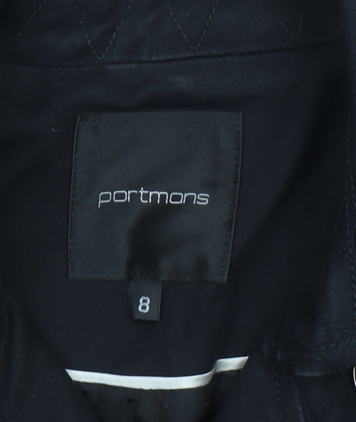 Portmans Womens Black Size 8 Trench Coat Long Cotton Blend Jacket
