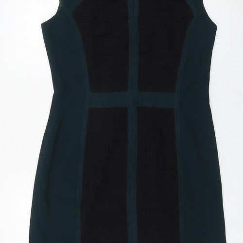 Stills Womens Green Black Sheath Dress Size 12 Sleeveless Knee Length