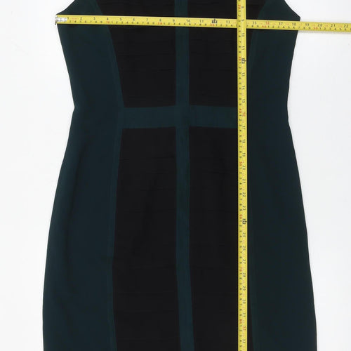 Stills Womens Green Black Sheath Dress Size 12 Sleeveless Knee Length