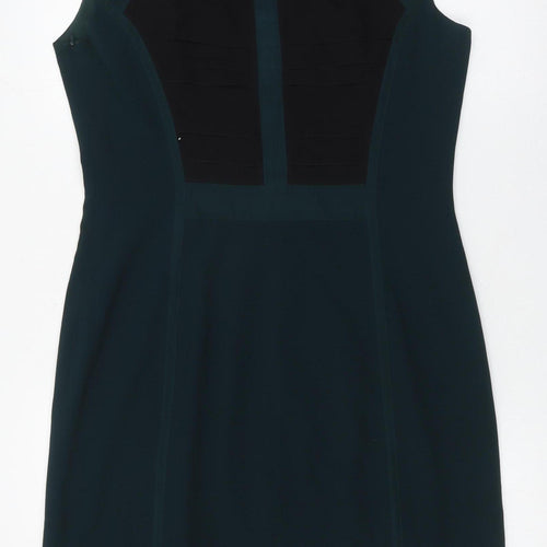 Stills Womens Green Black Sheath Dress Size 12 Sleeveless Knee Length