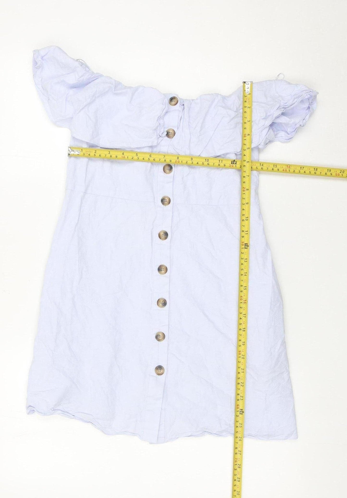 Zara Women Blue Cotton Off Shoulder A-Line Button Dress Size 8