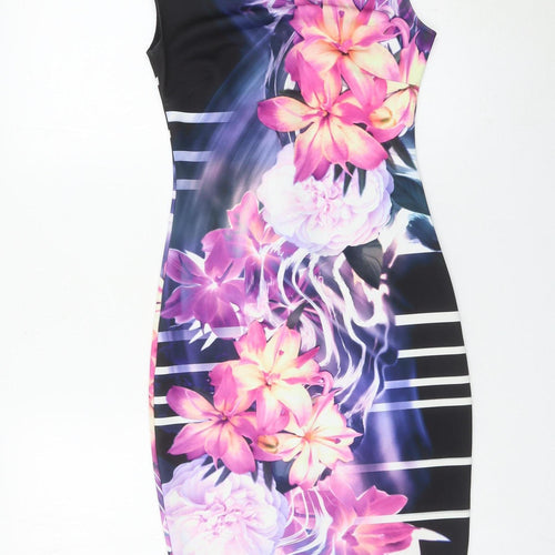 Love Womens Multicoloured Floral Bodycon Dress UK 8 Sleeveless Knee Length