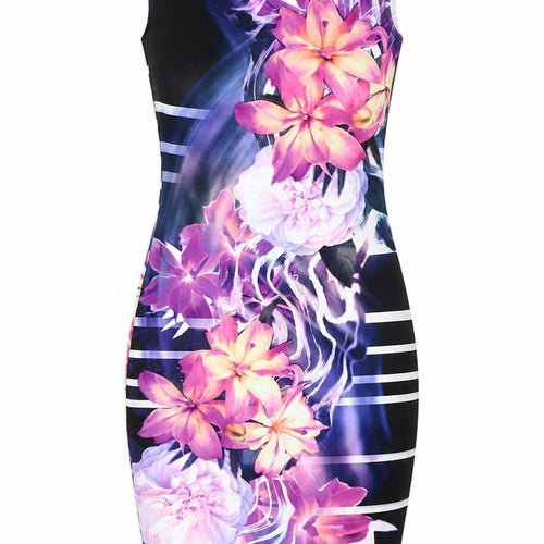 Love Womens Multicoloured Floral Bodycon Dress UK 8 Sleeveless Knee Length