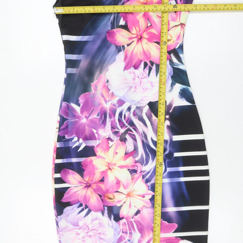 Love Womens Multicoloured Floral Bodycon Dress UK 8 Sleeveless Knee Length