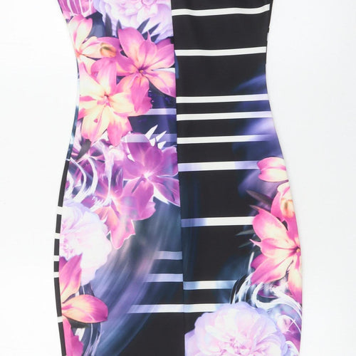 Love Womens Multicoloured Floral Bodycon Dress UK 8 Sleeveless Knee Length