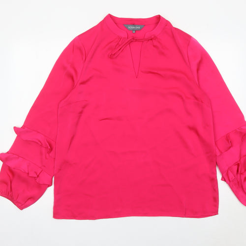 Sosandar Womens Pink Ruffle Sleeve Blouse Size 14 Tunic Top
