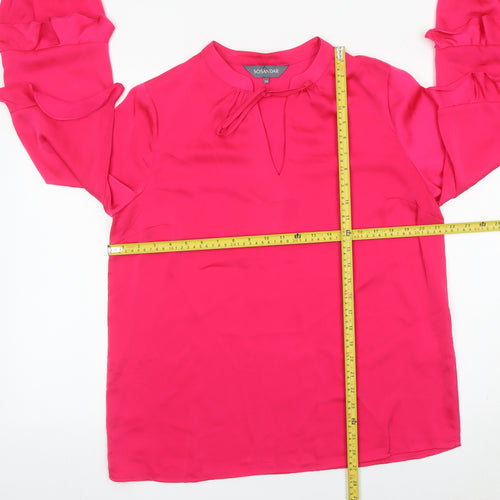 Sosandar Womens Pink Ruffle Sleeve Blouse Size 14 Tunic Top