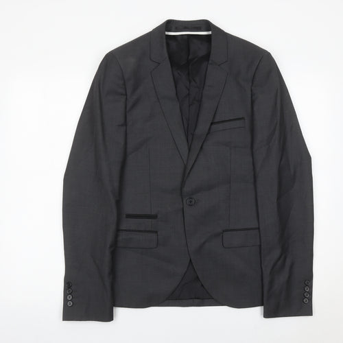 Topman Mens Grey Wool Blend Slim Fit Blazer Jacket Size 36