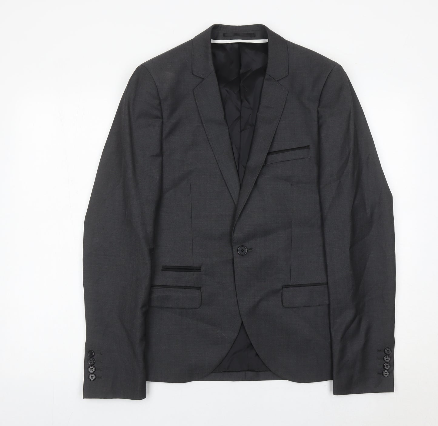 Topman Mens Grey Wool Blend Slim Fit Blazer Jacket Size 36