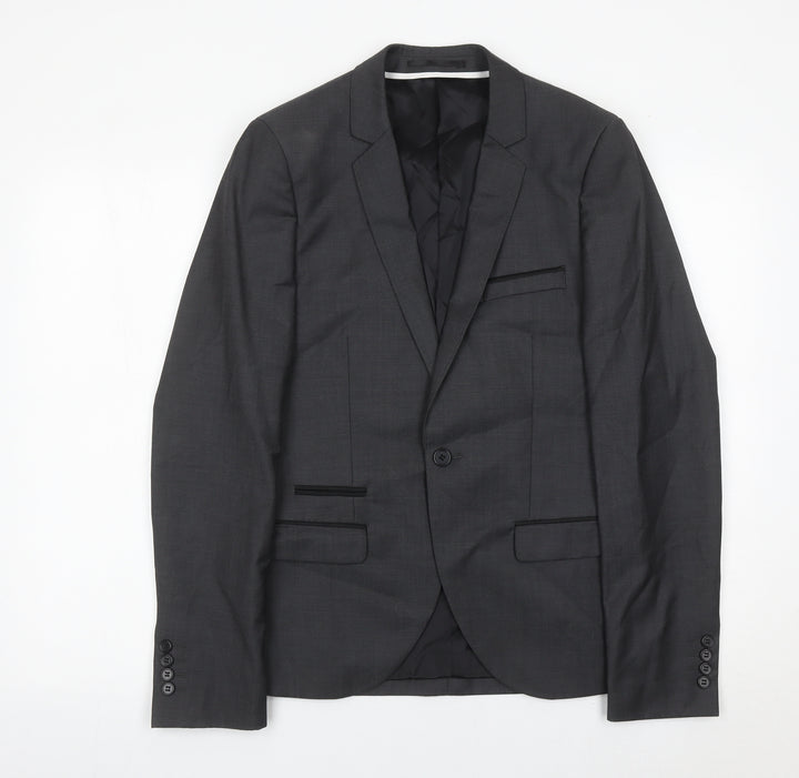 Topman Mens Grey Wool Blend Slim Fit Blazer Jacket Size 36