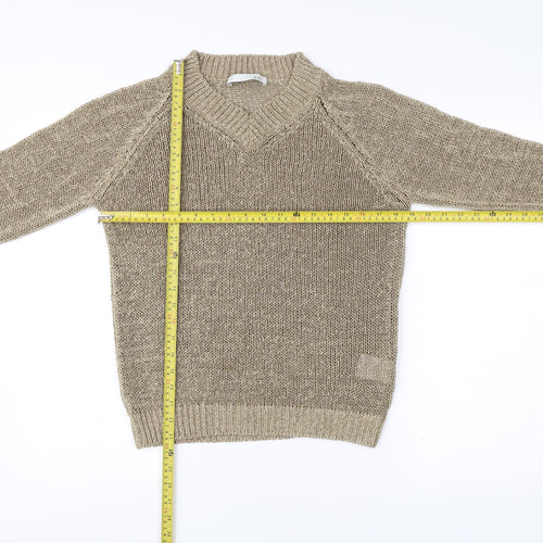 Oui Women’s Beige V-Neck Open-Knit Pullover Jumper Size 12