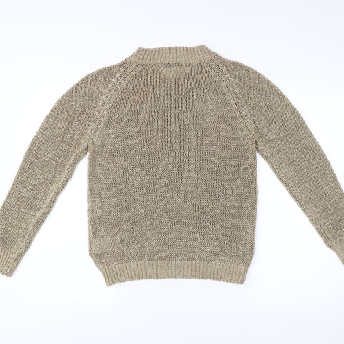 Oui Women’s Beige V-Neck Open-Knit Pullover Jumper Size 12