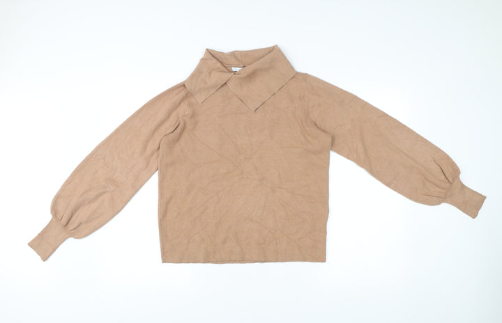 Next Women’s Beige Collared Knit Pullover Jumper M Long Sleeve