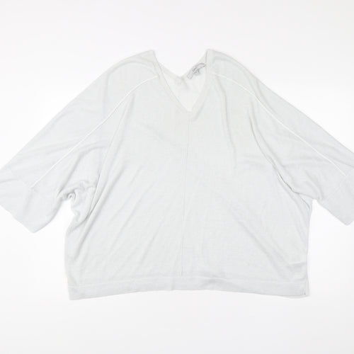 Next Women’s White XL V-Neck Relaxed Fit 3/4 Sleeve Pullover Jumper