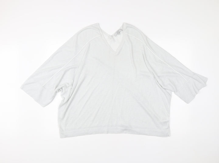 Next Women’s White XL V-Neck Relaxed Fit 3/4 Sleeve Pullover Jumper