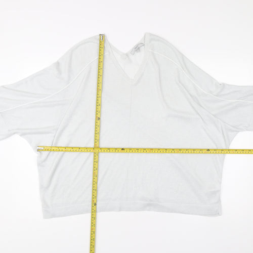 Next Women’s White XL V-Neck Relaxed Fit 3/4 Sleeve Pullover Jumper