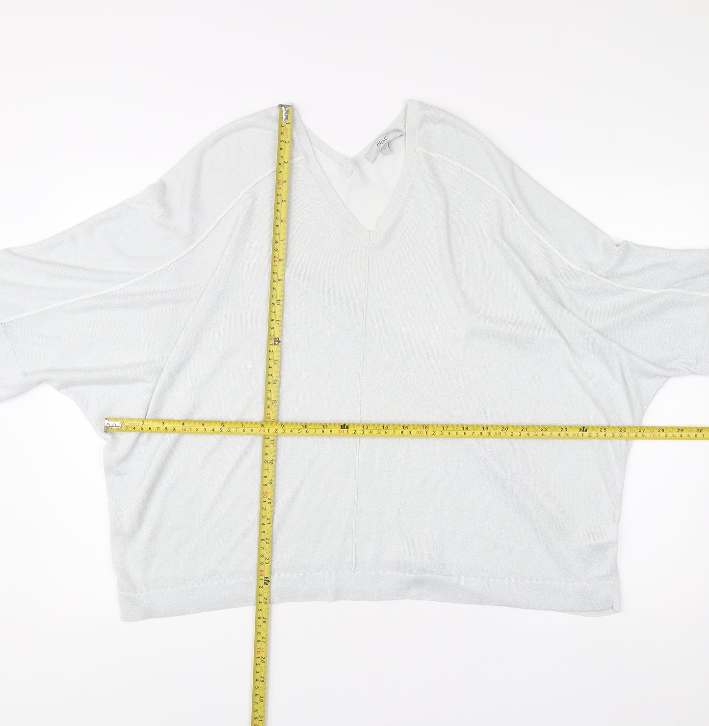 Next Women’s White XL V-Neck Relaxed Fit 3/4 Sleeve Pullover Jumper