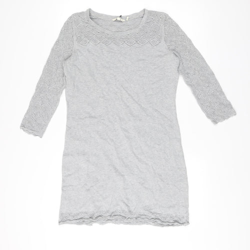 FatFace Womens Grey Cotton Jumper Dress Size 12 Knit Pullover