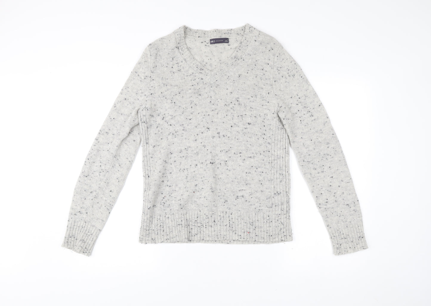 Marks and Spencer Women’s Grey V-Neck Wool Blend Jumper Size 12