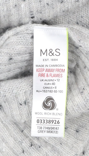 Marks and Spencer Women’s Grey V-Neck Wool Blend Jumper Size 12