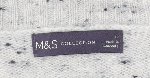 Marks and Spencer Women’s Grey V-Neck Wool Blend Jumper Size 12
