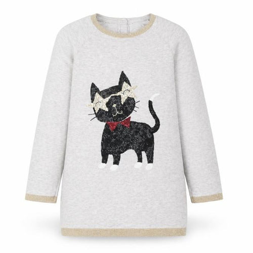 Marks and Spencer Girls Grey Cat Sequin Knit Shift Dress 6-7 Years