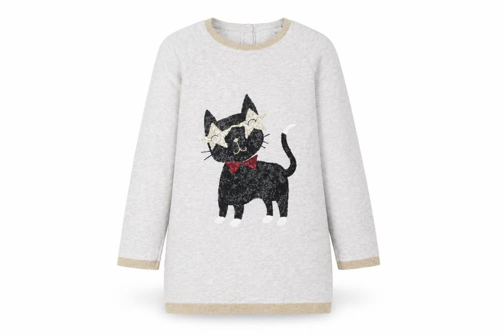 Marks and Spencer Girls Grey Cat Sequin Knit Shift Dress 6-7 Years