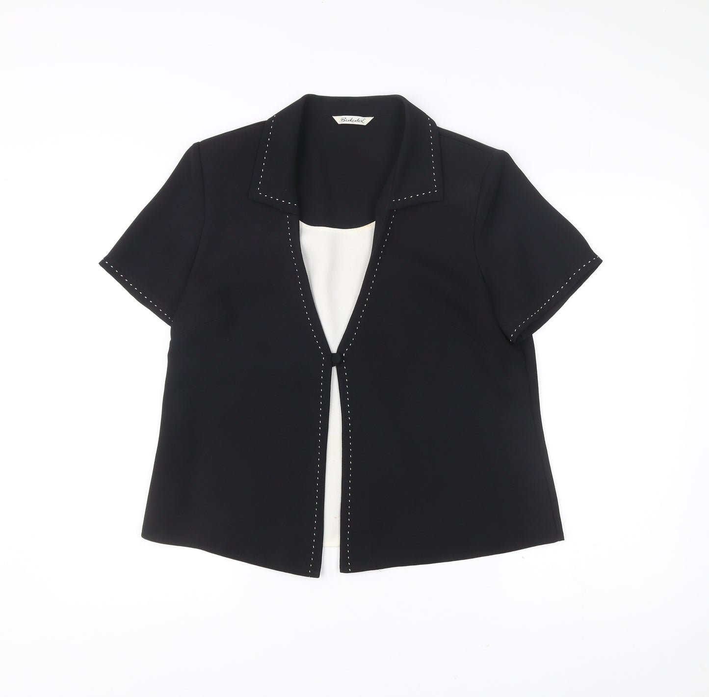 Berkertex Women Black Collared Blouse Size 16 Short Sleeve Workwear