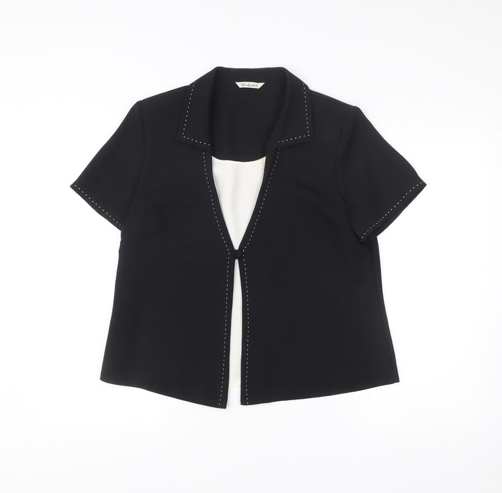 Berkertex Women Black Collared Blouse Size 16 Short Sleeve Workwear