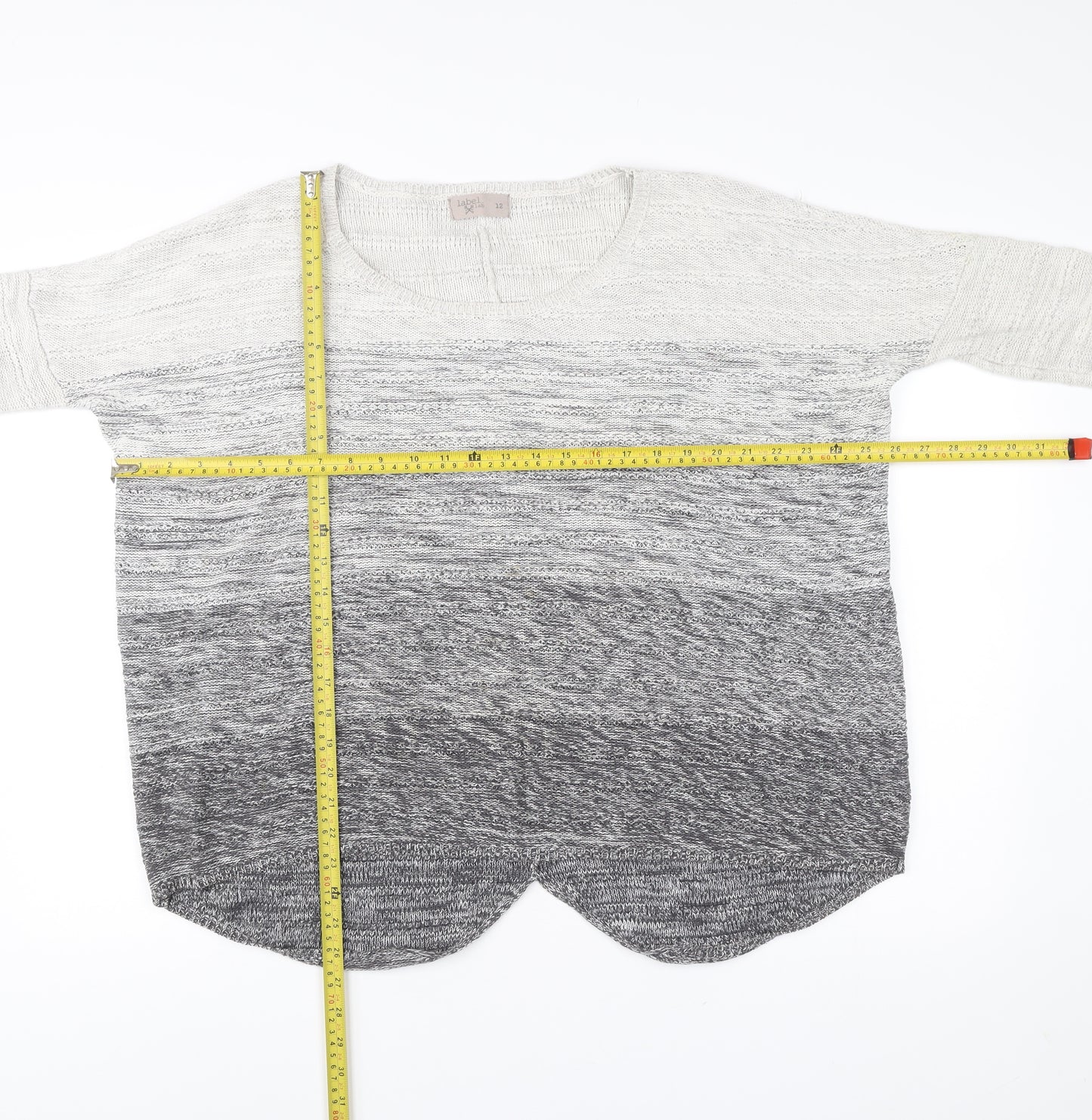 Label Lab Women’s Grey Ombre Knit Scoop Neck Pullover Jumper Size 12