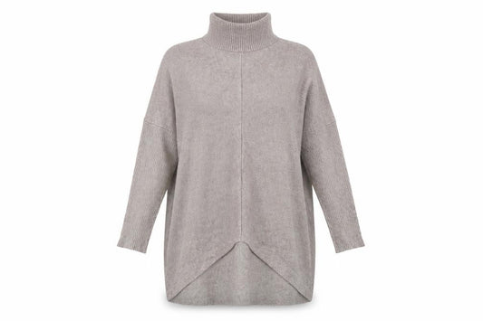 Front view of Blue Vanilla Women Beige Roll Neck Oversized Jumper Dress One Size