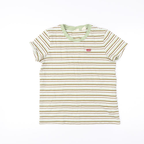 Levi's Womens XS Striped Ringer T-Shirt Green Beige Cotton