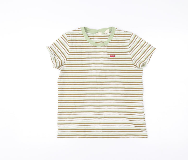 Levi's Womens XS Striped Ringer T-Shirt Green Beige Cotton