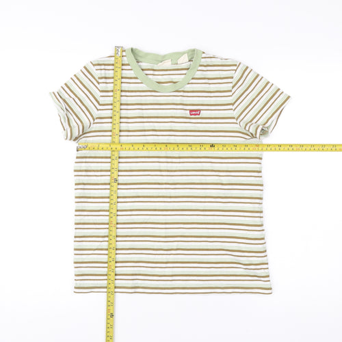 Levi's Womens XS Striped Ringer T-Shirt Green Beige Cotton
