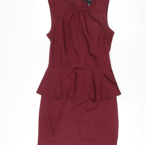 H&M Women’s Red Sheath Dress Size 8 Knee Length Sleeveless Zip Back