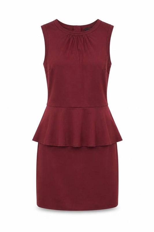 Front view of H&M Women’s Red Sheath Dress, size UK 8, Knee Length Sleeveless Zip Back