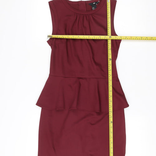 H&M Women’s Red Sheath Dress Size 8 Knee Length Sleeveless Zip Back