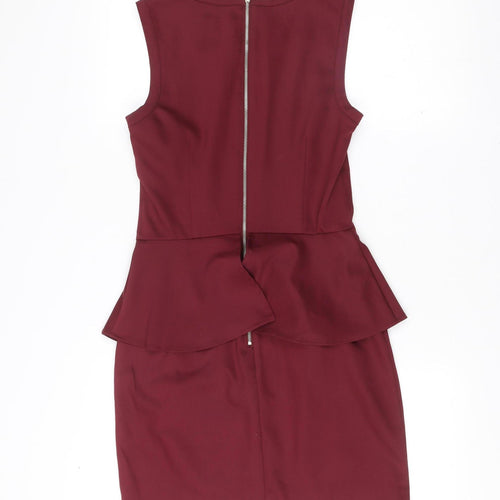 H&M Women’s Red Sheath Dress Size 8 Knee Length Sleeveless Zip Back