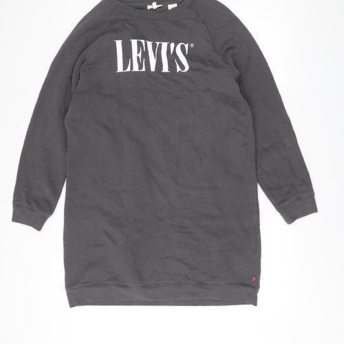 Levi's Womens Grey Logo Long Sleeve Crew Neck T-Shirt Dress M