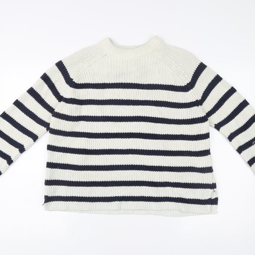 Marks and Spencer Womens White Blue Stripe Knit Jumper M