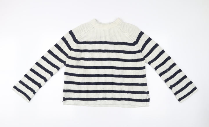Marks and Spencer Womens White Blue Stripe Knit Jumper M
