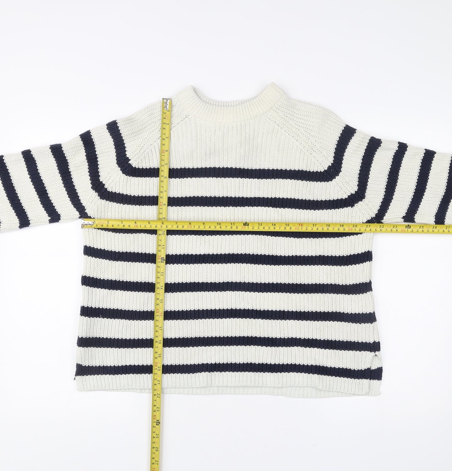 Marks and Spencer Womens White Blue Stripe Knit Jumper M