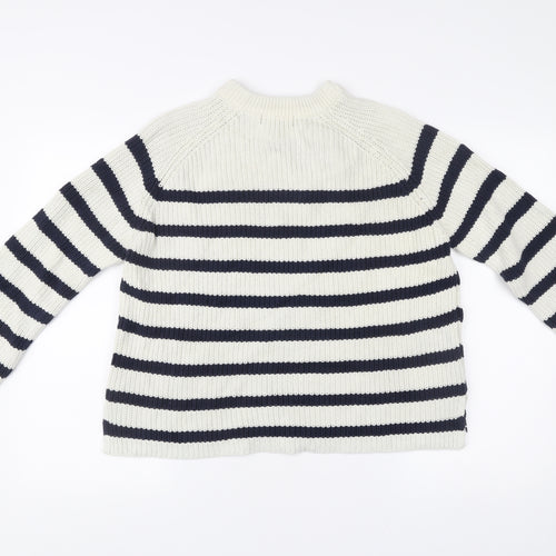 Marks and Spencer Womens White Blue Stripe Knit Jumper M