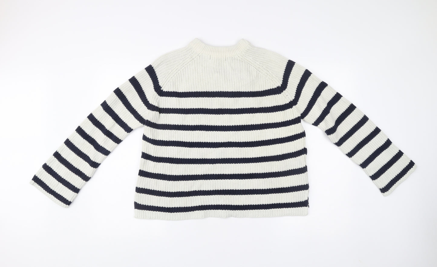 Marks and Spencer Womens White Blue Stripe Knit Jumper M